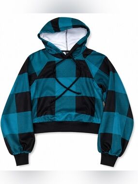 Wild Fable Green Black Plaid Cropped Hoodie | Y2K Grunge | XS
